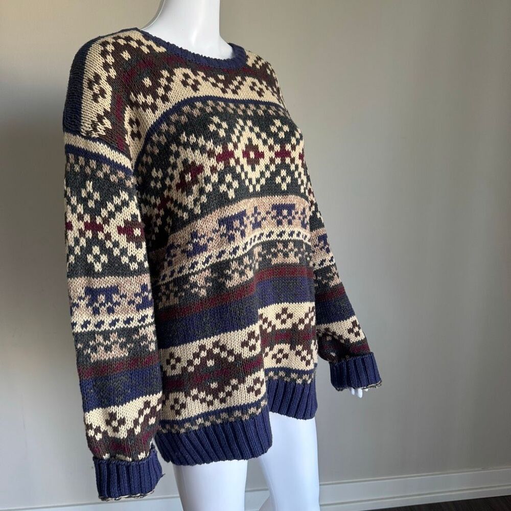 Vintage American Eagle Fair-Isle  Ramie Cotton Chunky Oversized Knit Sweater - Picture 2 of 6
